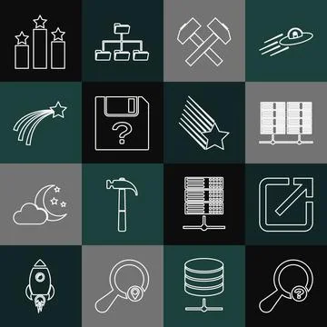 Set line Unknown search, Open in new window, Server, Data, Web Hosting, Two Illustrazione stock