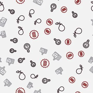 Set line Unknown search, Pear, Identification badge and Exam paper with incor Stock Illustration