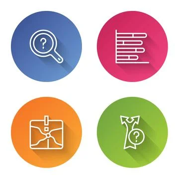 Set line Unknown search, Pie chart infographic, Intersection point and Arrow Stock Illustration
