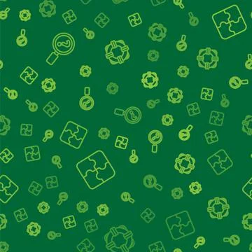 Set line Unknown search, Piece of puzzle and Lifebuoy on seamless pattern. Ve Stock Illustration