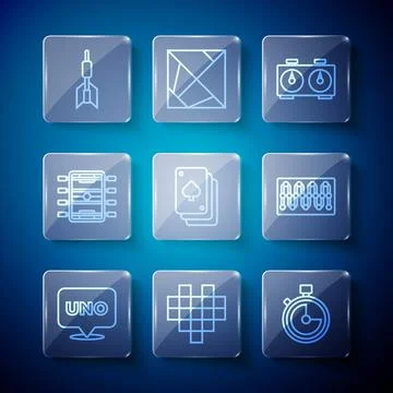 Set line Uno card game, Pixel hearts for, Stopwatch, Time chess clock, Playin Stock Illustration