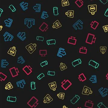 Set line Upload, Chat, Weight pounds and Computer monitor screen on seamless Stock Illustration