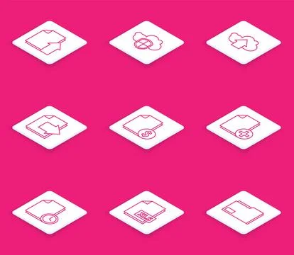 Set line Upload file document, Cloud and shield, upload, Next page arrow Illustrazione stock