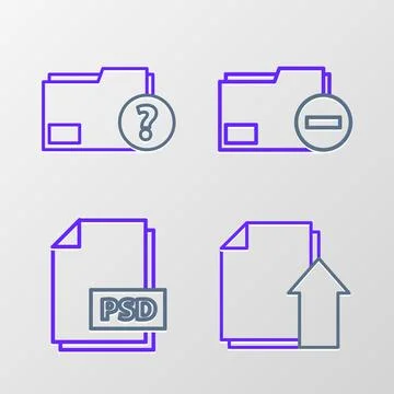 Set line Upload file document, PSD, Document folder with minus and Unknown .. Illustrazione stock