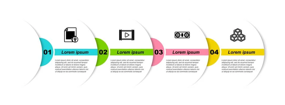 Set line Upload file, Play Video, Bluetooth speakers and Isometric cube Stock Illustration