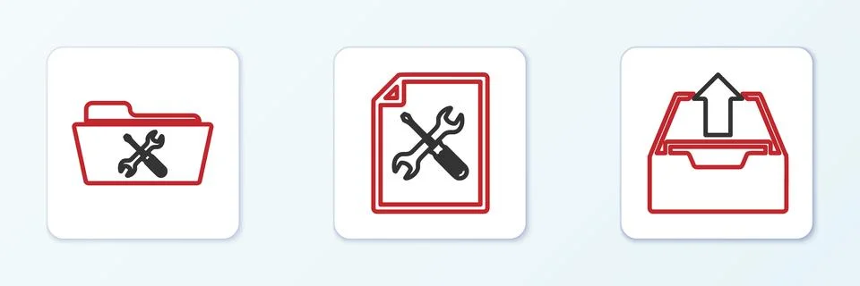 Set line Upload inbox, Folder service and File document icon. Vector Stock Illustration