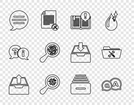 Set line Upload inbox, Question and Answer, Interesting facts, Microorganisms Stock Illustration