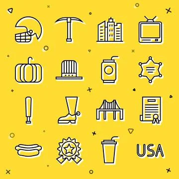 Set line USA label, Declaration of independence, Hexagram sheriff, City 스톡 일러스트