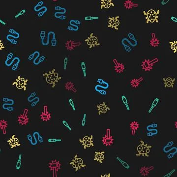 Set line USB cable cord, , System bug and Hammer on seamless pattern. Vector Illustration