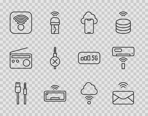 Set line USB cable cord, Mail and e-mail, Cloud technology data, Computer 스톡 일러스트