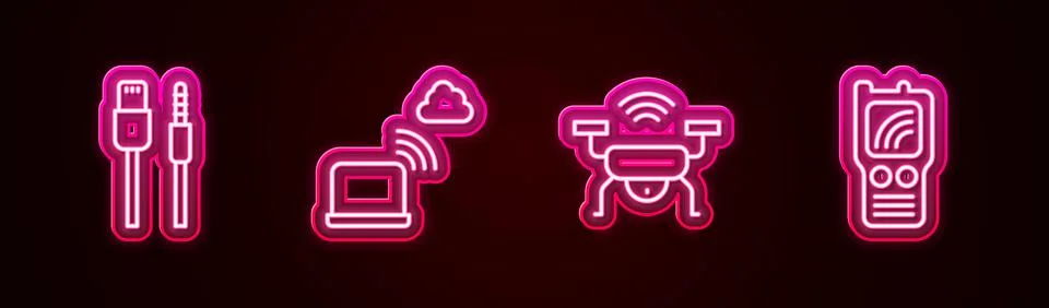 Set line USB cable cord, Network cloud connection, Smart drone system and Walkie Illustrazione stock