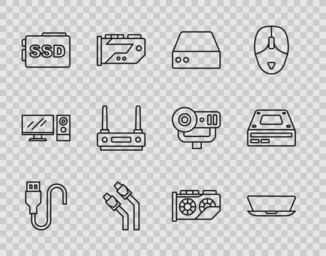 Set line USB cable cord, Laptop, Server, Data, Web Hosting, LAN network inter Stock Illustration
