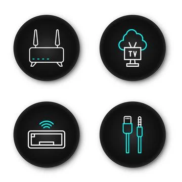 Set line USB cable cord, Computer keyboard, Smart Tv and Router and wi-fi s.. Stock Illustration