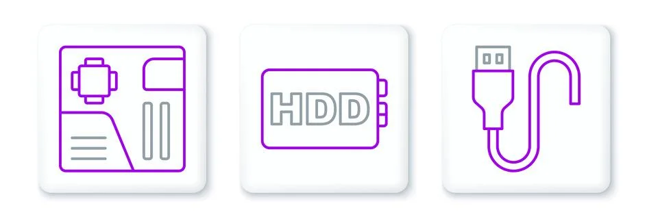 Set line USB cable cord, Motherboard digital chip and Hard disk drive HDD i.. 스톡 일러스트