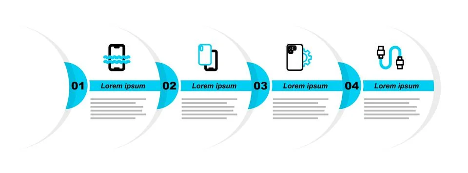 Set line USB cable cord, Phone repair service, Smartphone and Waterproof ic.. Illustrazione stock