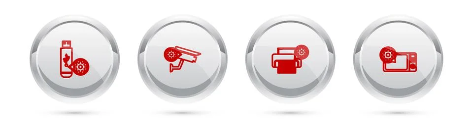 Set line USB flash drive setting, Security camera, Printer and Microwave oven Stock Illustration