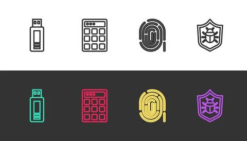 Set line USB flash drive, Password protection, Fingerprint and System bug on 스톡 일러스트