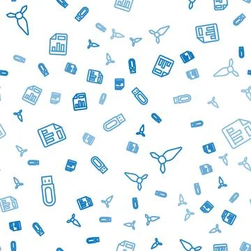Set line USB flash drive, Tie and Document with graph chart on seamless pattern Stock Illustration