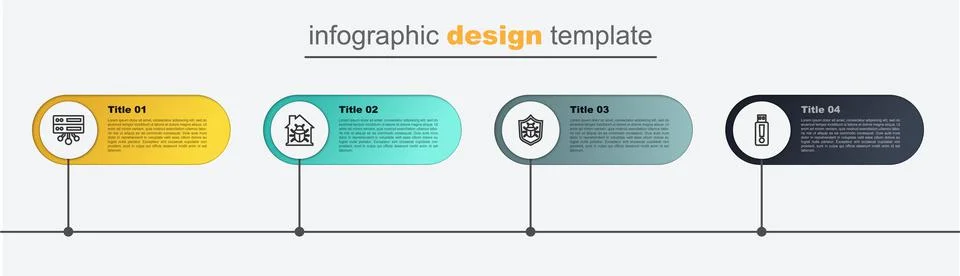 Set line USB flash drive, System bug, House system and Server, Data, Web Hosting Stock Illustration