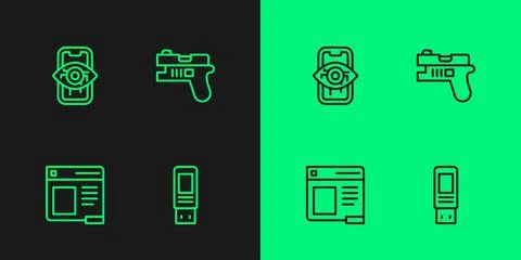 Set line USB flash drive, Browser window, Computer vision and Futuristic weapon イラスト素材