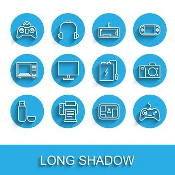 Set line USB flash drive, Printer, Wireless gamepad, Gps device with map イラスト素材