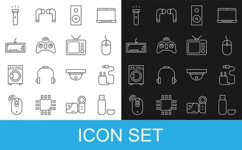 Set line USB flash drive, Charger, Computer mouse, Stereo speaker, Wireless Stock Illustration