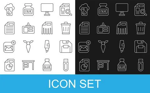 Set line USB flash drive, Floppy disk, Trash can, Computer monitor 스톡 일러스트