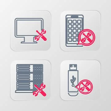 Set line USB flash drive service, Database server, Mobile Apps and Computer Stock Illustration
