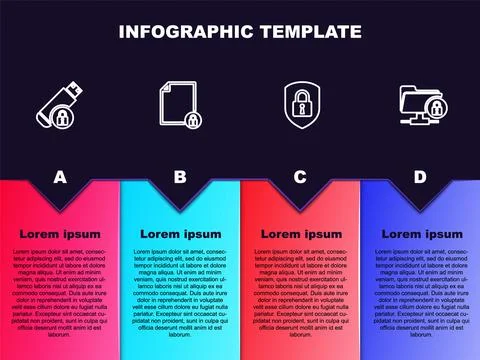 Set line USB flash drive with lock, Document and, Shield security and FTP fol Stock Illustration