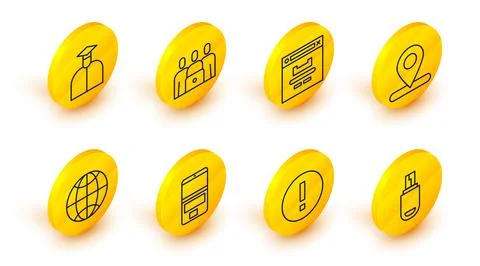 Set line USB flash drive, Information, Laptop, Social network, Location, Browser Stock Illustration