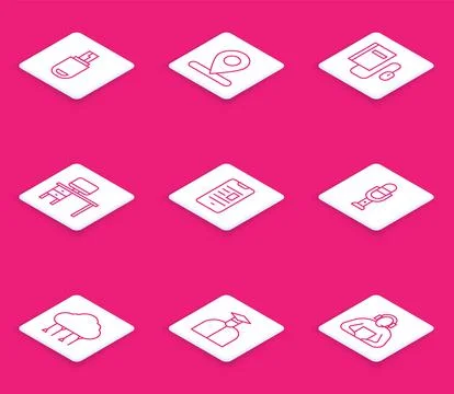 Set line USB flash drive, Location, Electronic book with mouse, Computer monitor Illustrazione stock