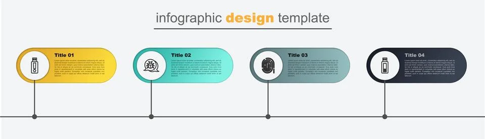 Set line USB flash drive, Fingerprint, System bug and . Business infographic 스톡 일러스트