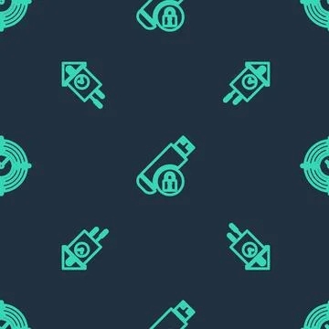 Set line USB flash drive with lock, Retro wall watch and Time Management on Illustrazione stock