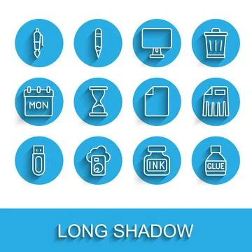 Set line USB flash drive, Cloud database, Fountain pen nib, Inkwell, Glue, .. Illustrazione stock