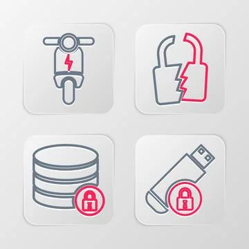 Set line USB flash drive with lock, Server security, Broken or cracked and .. Stock Illustration