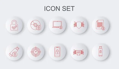 Set line USB flash drive with lock, Laptop and, Computer api interface, Loc.. イラスト素材