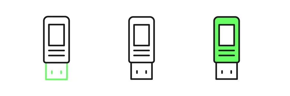 Set line USB flash drive icon isolated on white background.  Vector Stock Illustration