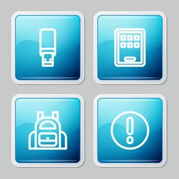 Set line USB flash drive, Graphic tablet, School backpack and Speech bubble.. Stock Illustration