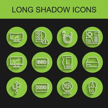 Set line USB, Hard disk drive HDD, Computer monitor screen, Web camera, mouse 스톡 일러스트