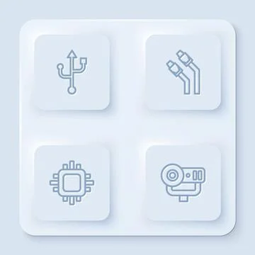 Set line USB, LAN cable network internet, Processor with CPU and Web camera Stock Illustration