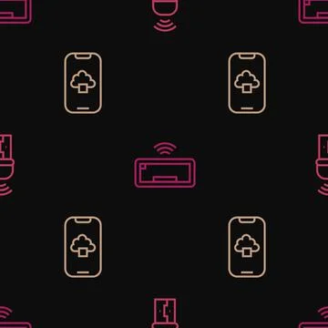 Set line Usb wireless adapter, Cloud technology data and Computer keyboard on Illustrazione stock