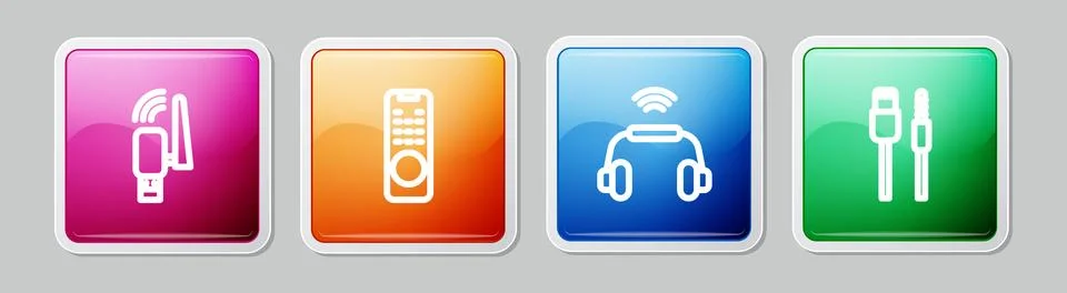 Set line Usb wireless adapter, Remote control, Smart headphones system and .. Stock Illustration