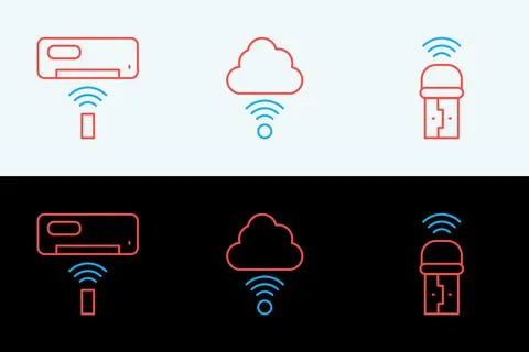 Set line Usb wireless adapter, Air conditioner and Network cloud connection.. イラスト素材
