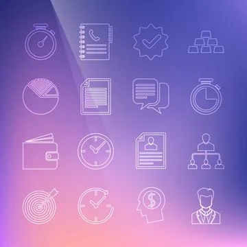 Set line User of man in business suit, Referral marketing, Stopwatch, Approved Stock Illustration