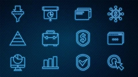 Set line User of man in business suit, Website template, Credit card, Briefcase Stock-Illustration