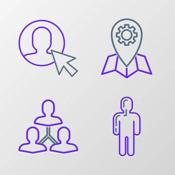 Set line User of man in business suit, Project team base, Location job and icon Stock Illustration