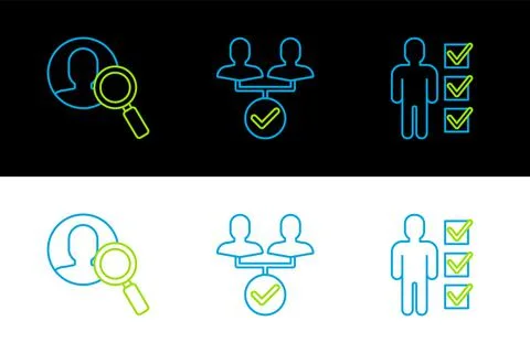 Set line User of man in business suit, Magnifying glass for search people and Stock Illustration