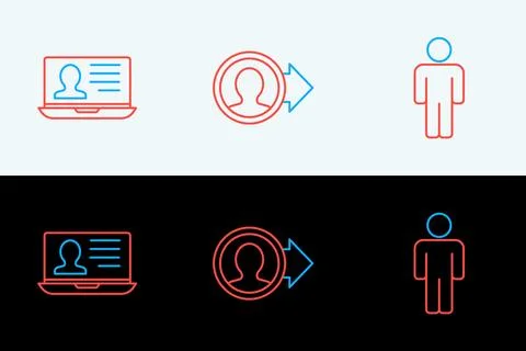 Set line User of man, Laptop with resume and Create account screen icon. Vect イラスト素材