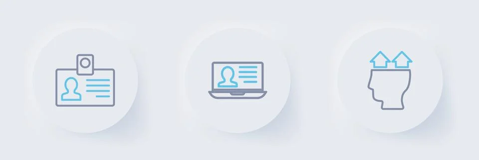 Set line User of man, Laptop with resume and Identification badge icon. Vecto Stock Illustration
