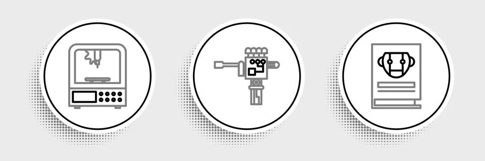 Set line User manual, 3D printer and Mechanical robot hand and screwdriver .. Ilustração Stock